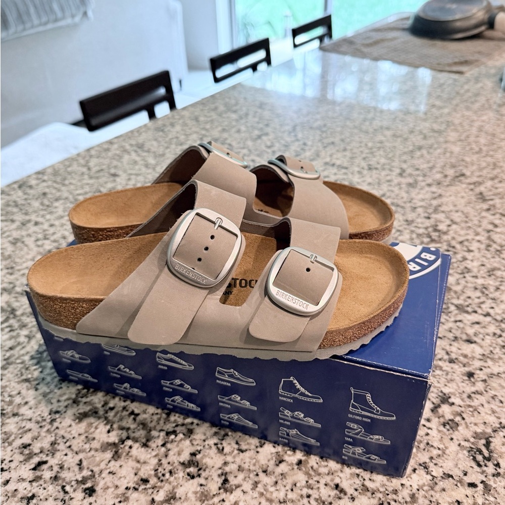 BIRKENSTOCK ARIZONA BIG BUCKLE NUBUCK LEATHER - Dove Grey - Size 39